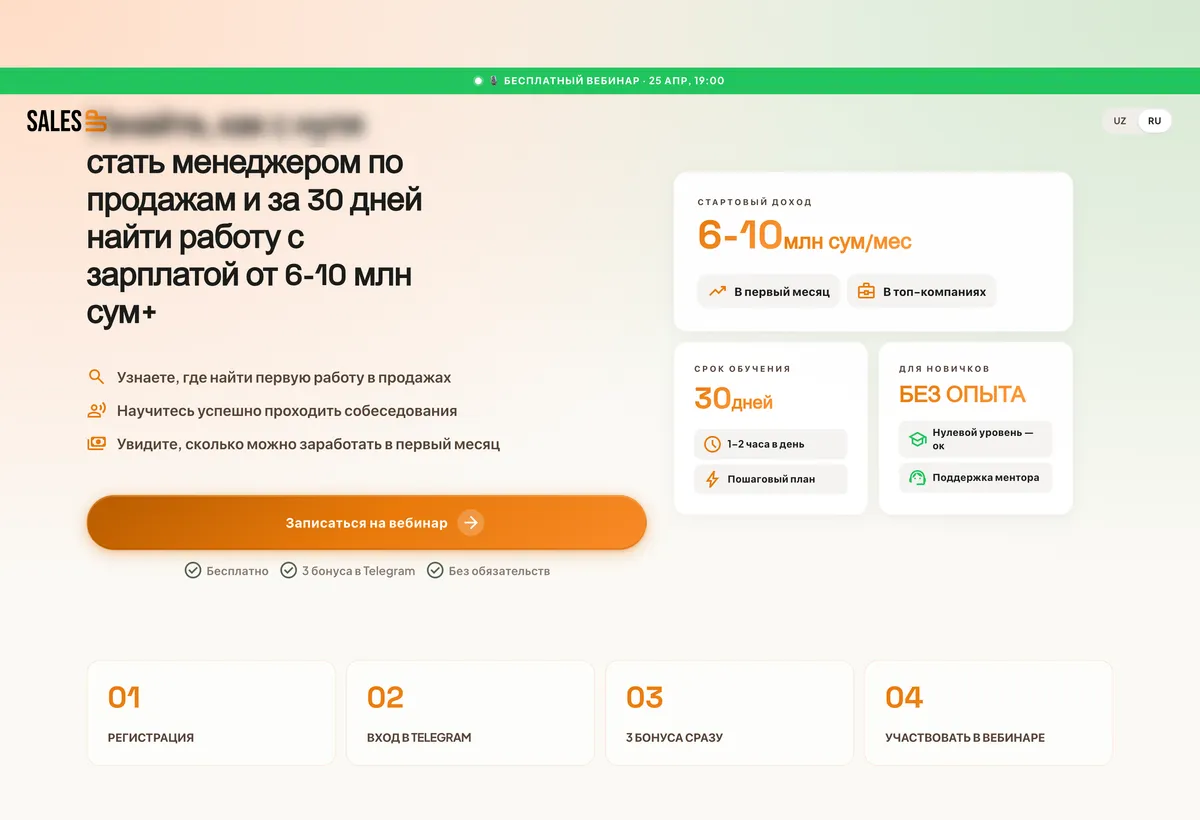 Sales school landing page